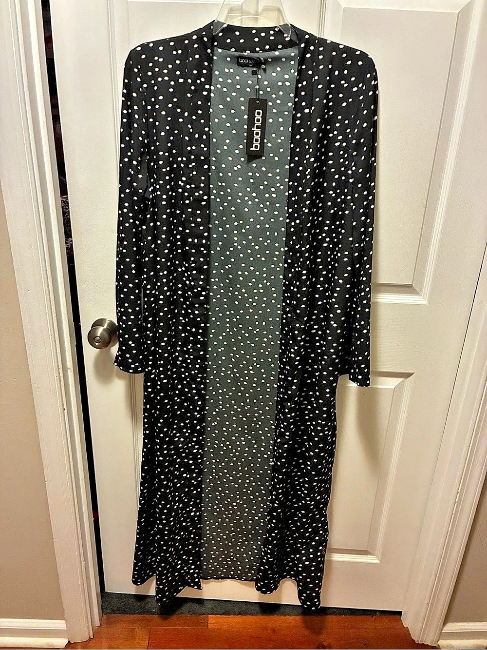 Boohoo Polka Dot Duster Coat in Black & White Size Medium NWT